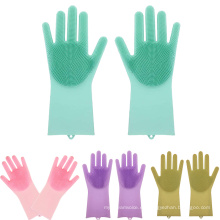 Guantes de fregado de silicona mágicos con fregadora de lavado Guante de silicona para lavar platos Guante de fregado de goma para platos Cocina Pelo de mascotas